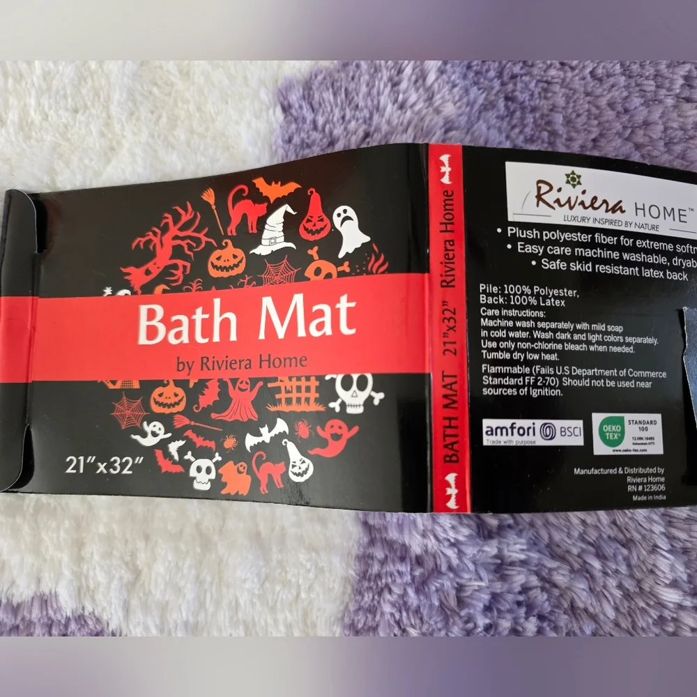 Halloween Lavendar Ghost Riviera Home Bath Mat NEW